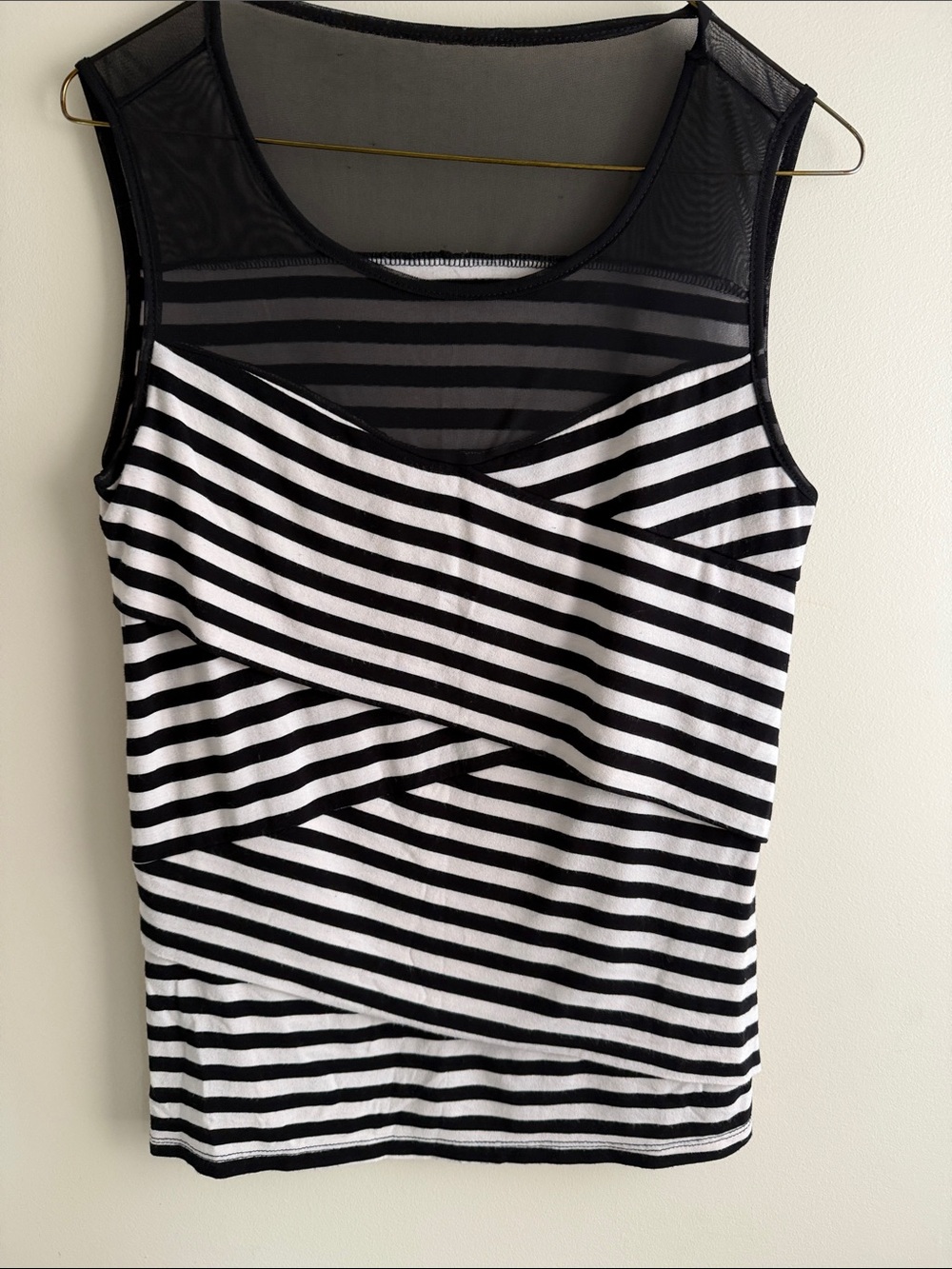 Black & White Striped Mesh Yoke Tank Top